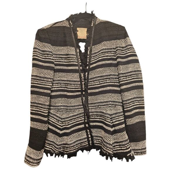 REBECCA TAYLOR Black/White Peplum Tweed Jacket - Size 8 - Picture 1 of 7